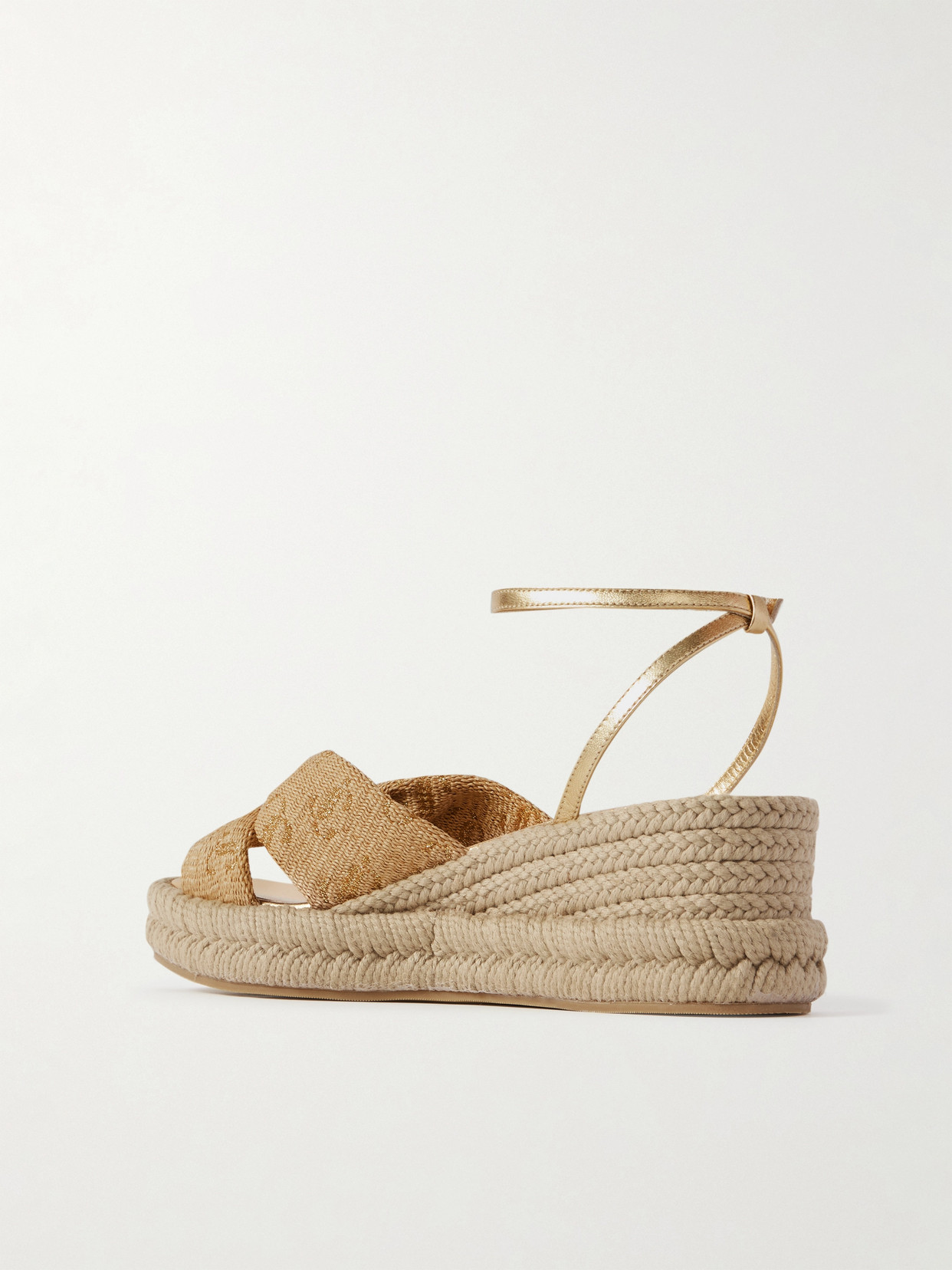 JIMMY CHOO AELLA 60 RAFFIA-JACQUARD AND LEATHER WEDGE SANDALS