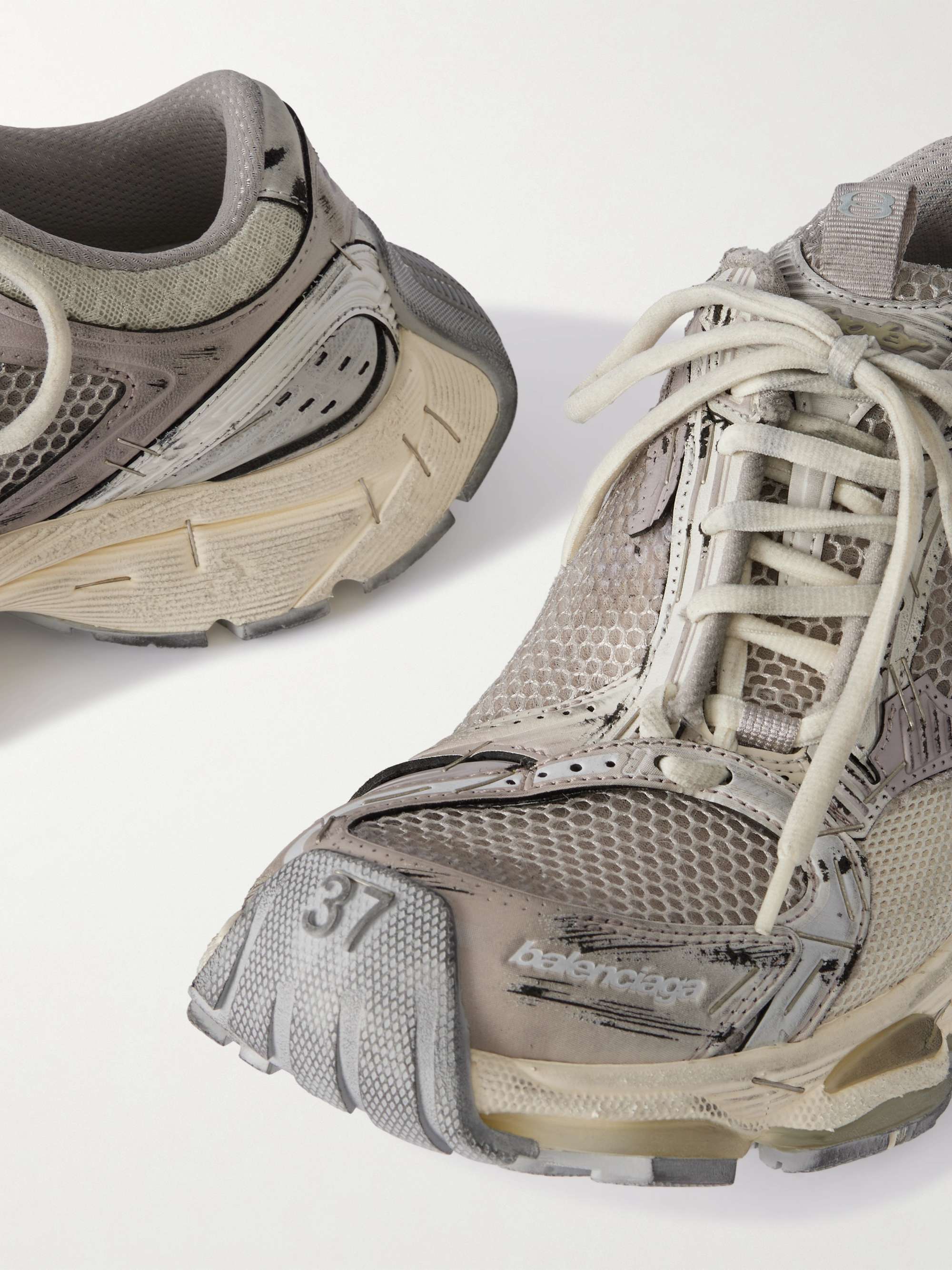 Beige Stapler distressed mesh and rubber sneakers