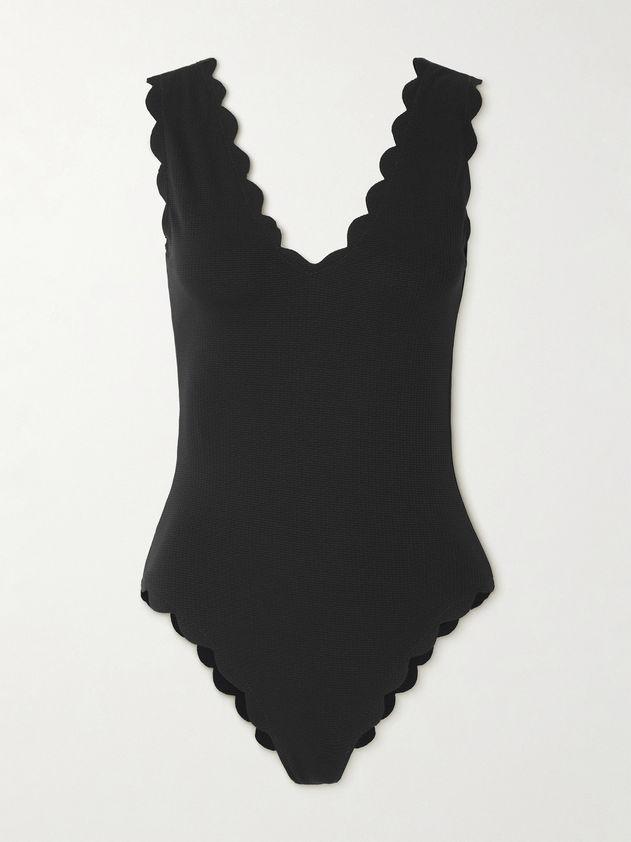 Marysia Charleston Scalloped Seersucker Swimsuit In Black