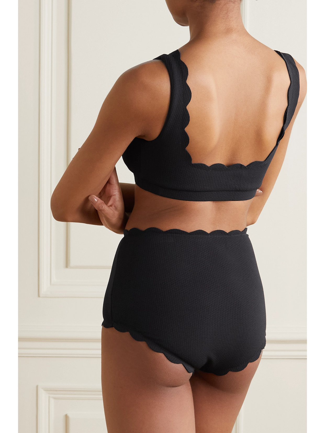 MARYSIA SANTA MONICA SCALLOPED RECYCLED-SEERSUCKER BIKINI BRIEFS 