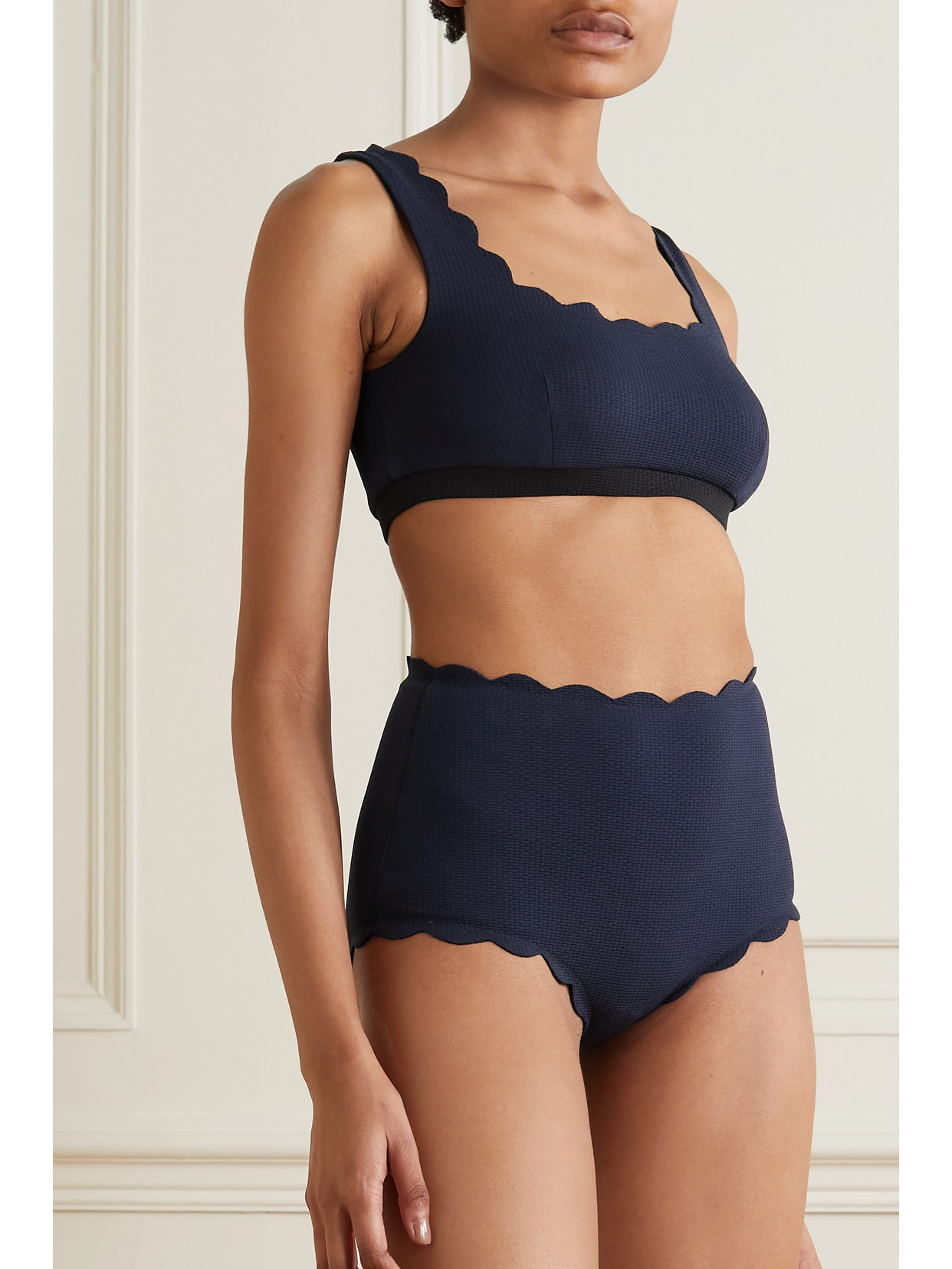 MARYSIA SANTA MONICA SCALLOPED RECYCLED-SEERSUCKER BIKINI BRIEFS 