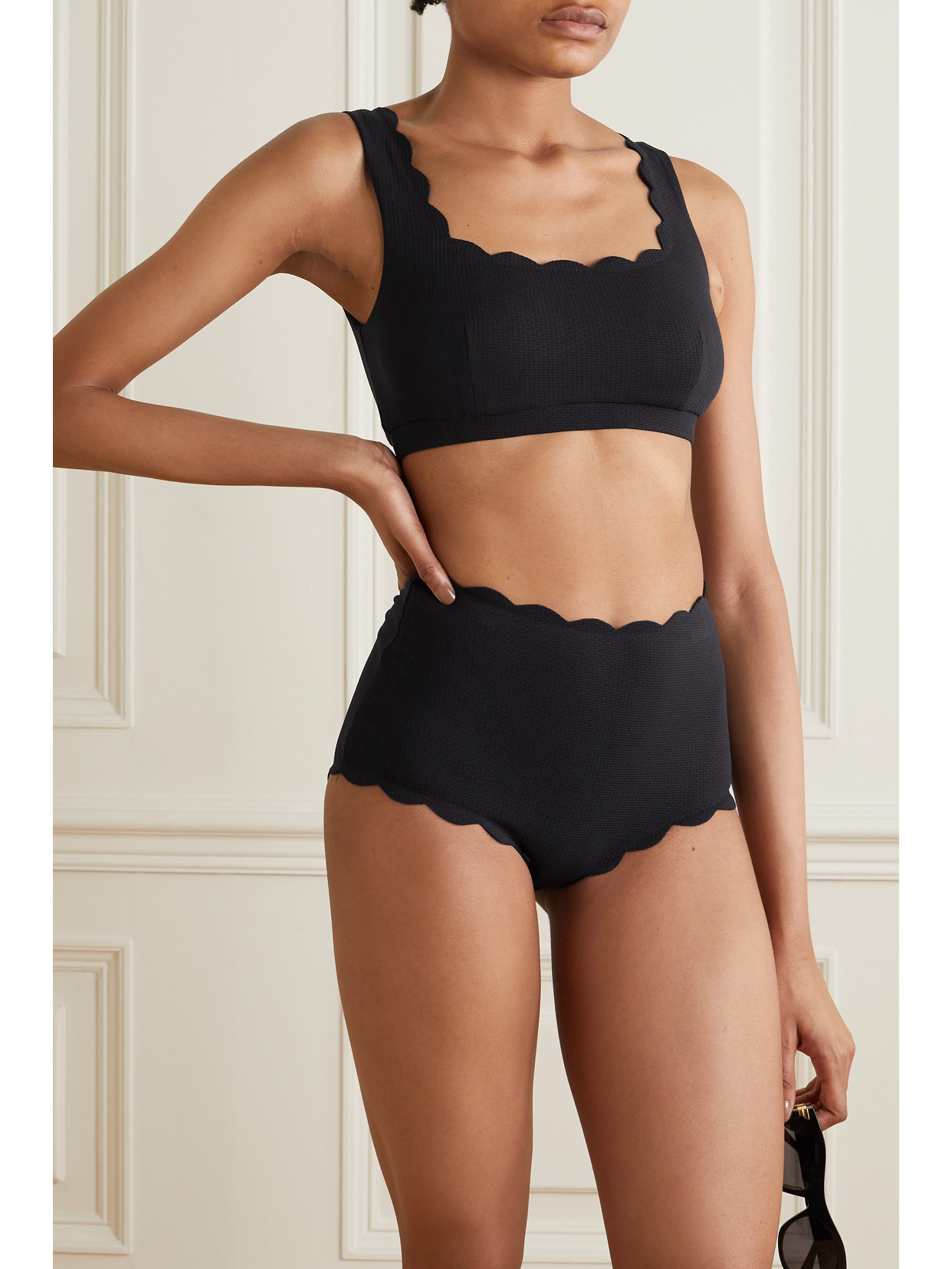 MARYSIA SANTA MONICA SCALLOPED RECYCLED-SEERSUCKER BIKINI BRIEFS 