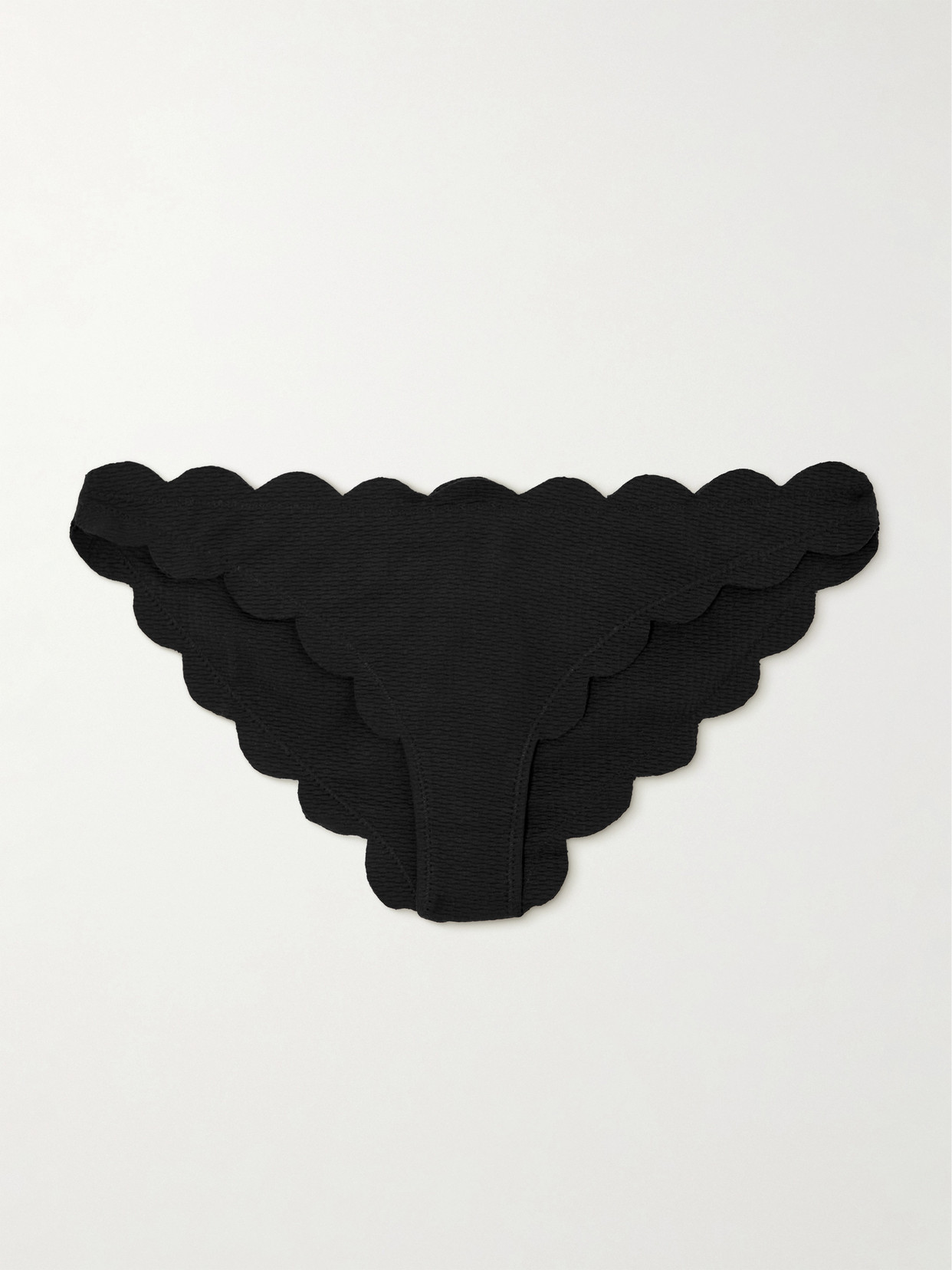 Marysia - Antibes Scalloped Recycled-seersucker Bikini Briefs - Black
