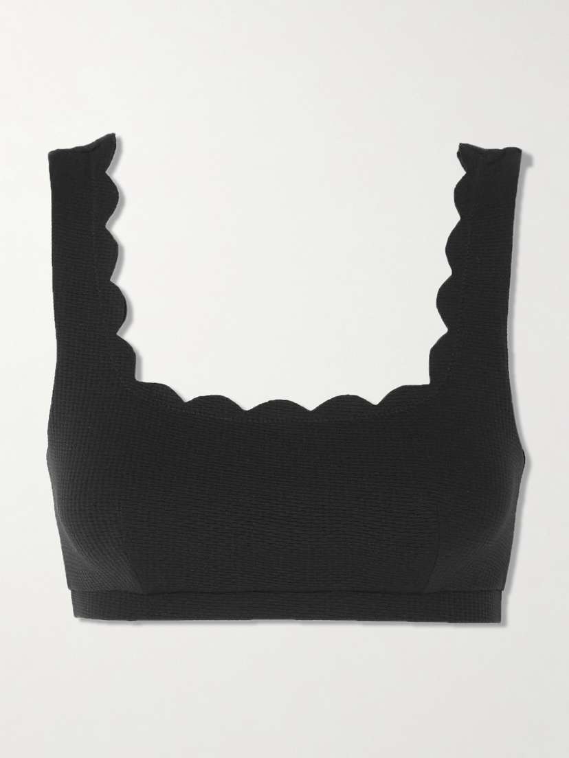 Marysia Palm Springs Scalloped Recycled-seersucker Bikini Top
