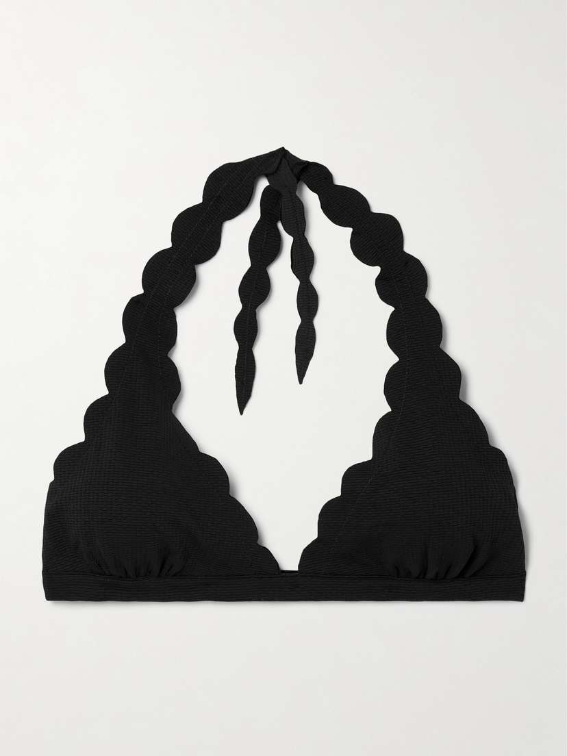Marysia Spring Scalloped Recycled-crepe Halterneck Bikini Top