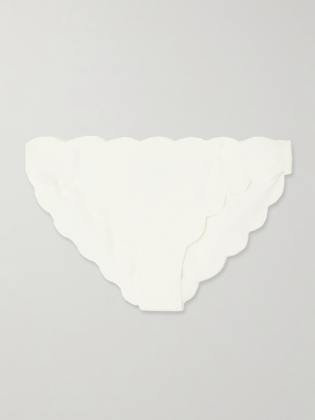 Marysia Antibes Scalloped Recycled-seersucker Bikini Briefs In Off-white