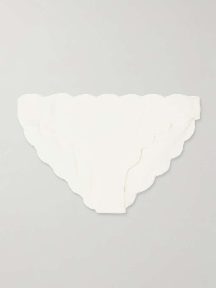 Marysia Antibes Scalloped Recycled-seersucker Bikini Briefs