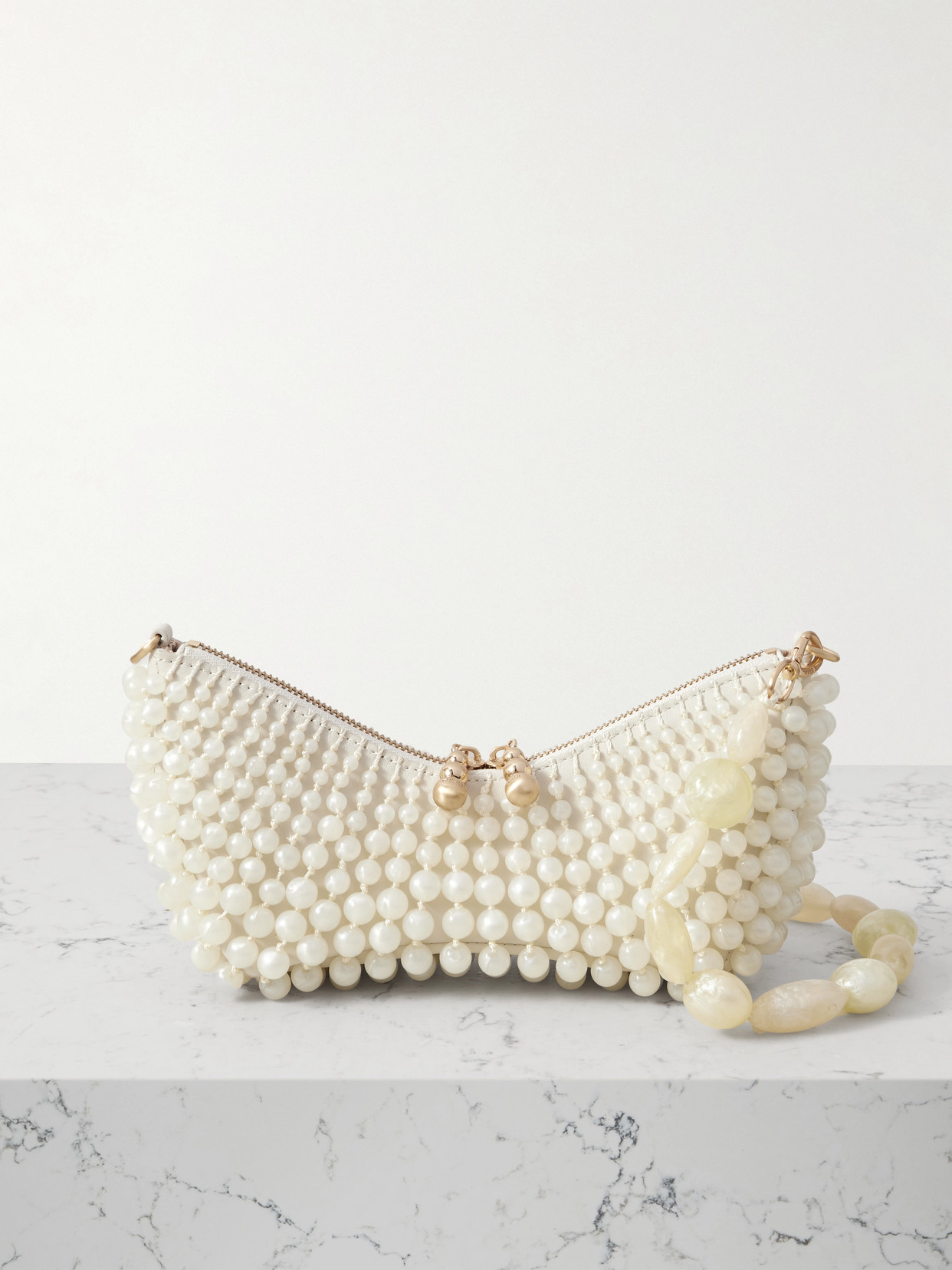 Cult Gaia Mercier Beaded Leather Clutch In Ivory