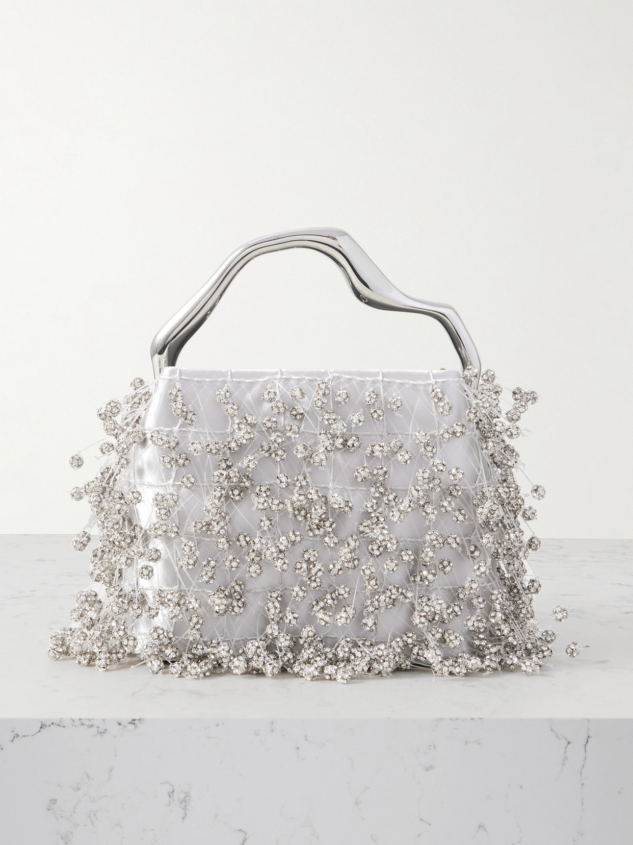 Cult Gaia Solene Mini Crystal-embellished Satin Tote In White