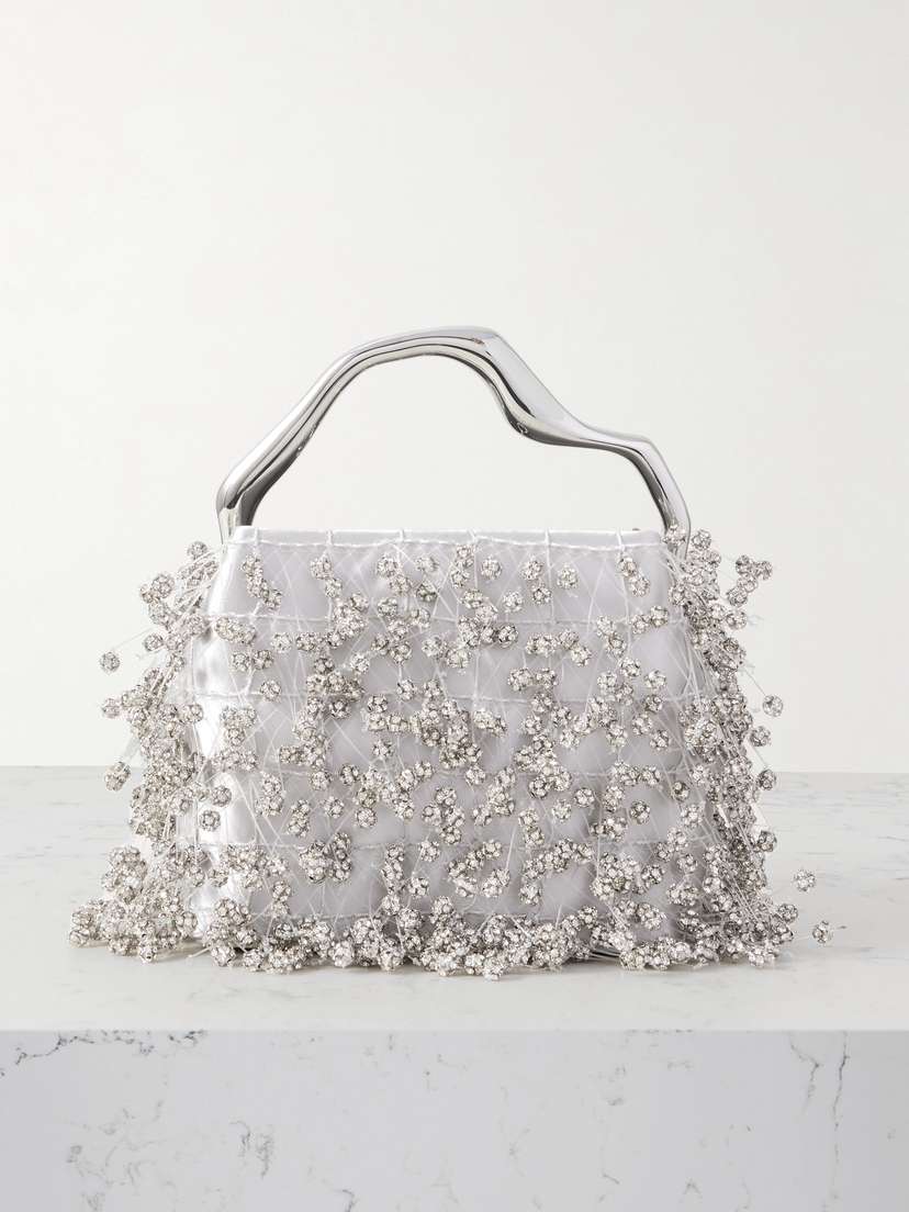 Cult Gaia Solene Mini Crystal-embellished Satin Tote