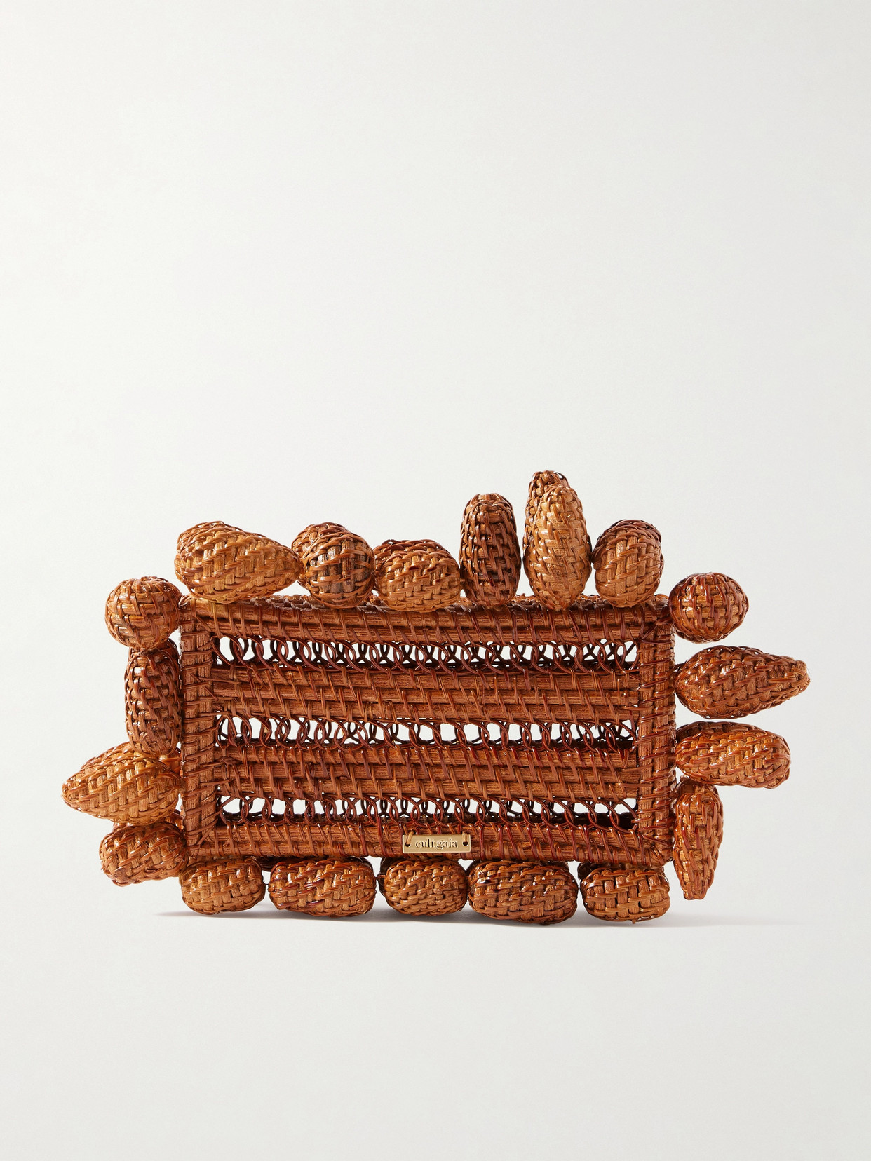 Cult Gaia Akira Woven Rattan Clutch In Neutral