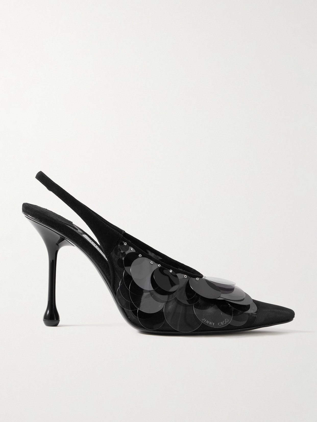 Jimmy Choo - Isa 95 Embellished Suede-trimmed Mesh Slingback Pumps - Black