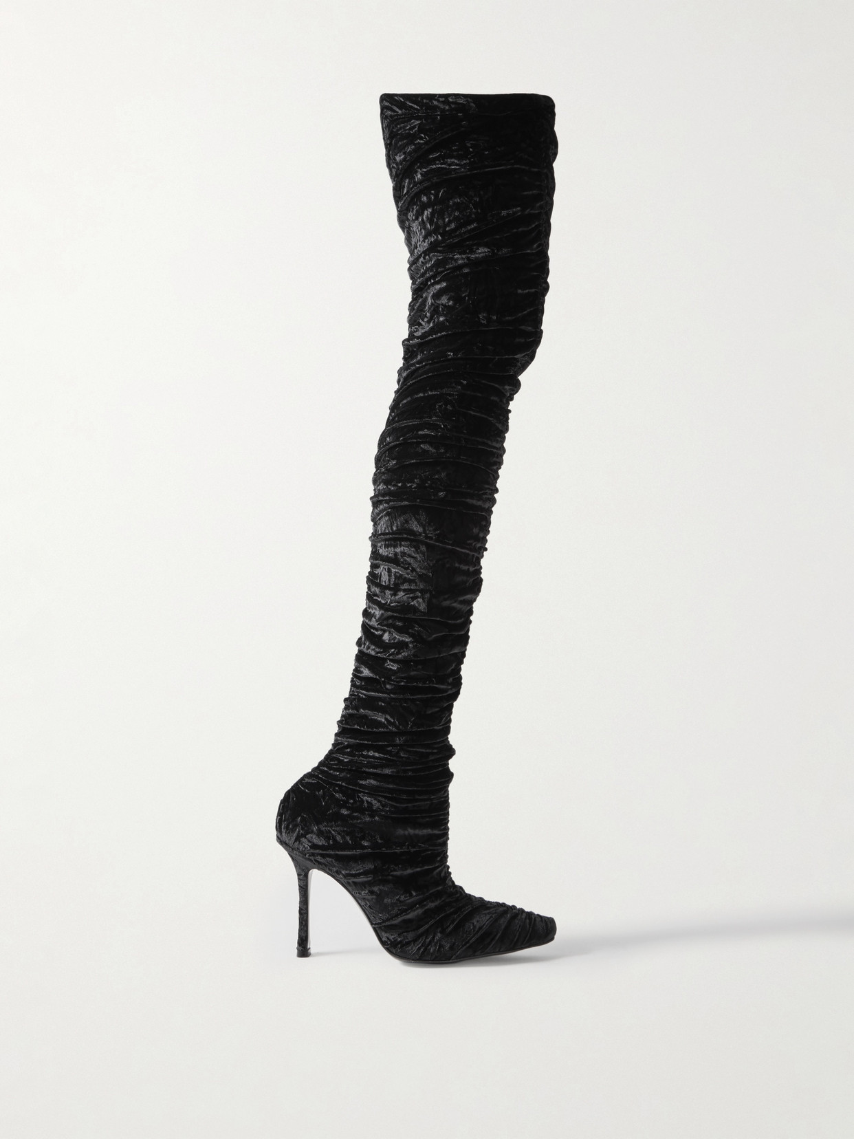 Jimmy Choo Lotta 100 Ruched Crushed-velvet Over-the-knee Boots In Black