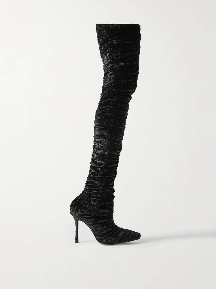Jimmy Choo Lotta 100 Ruched Crushed-velvet Over-the-knee Boots
