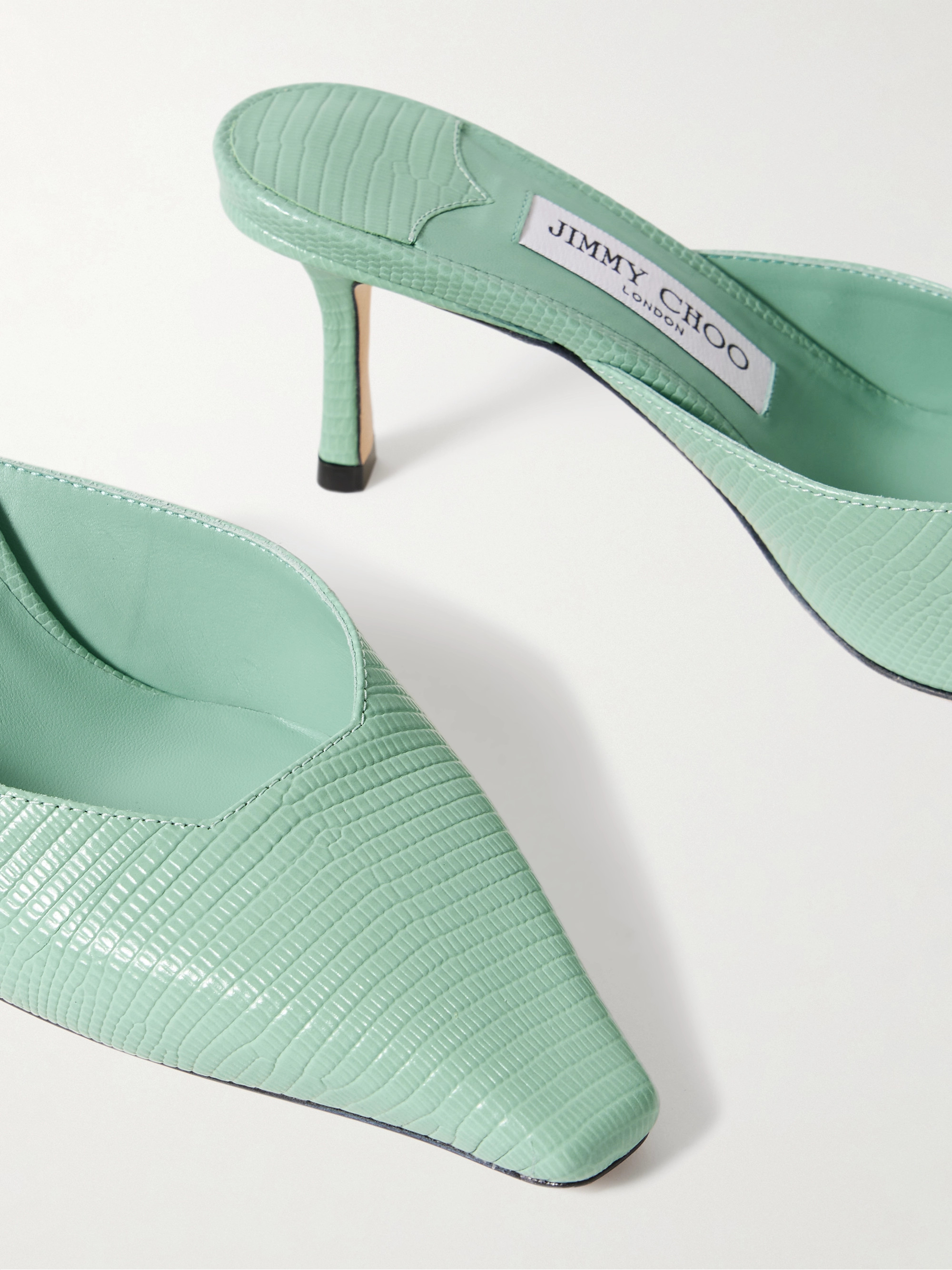 JIMMY CHOO - Vivi 65 embellished lizard-effect leather mules | Plush