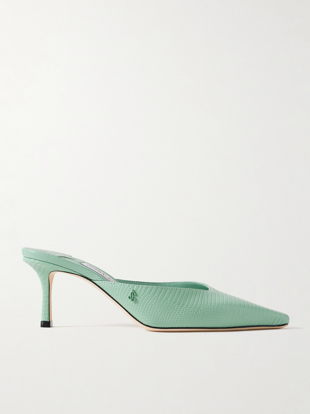 Jimmy Choo Vivi 65 Embellished Lizard-effect Leather Mules In Green