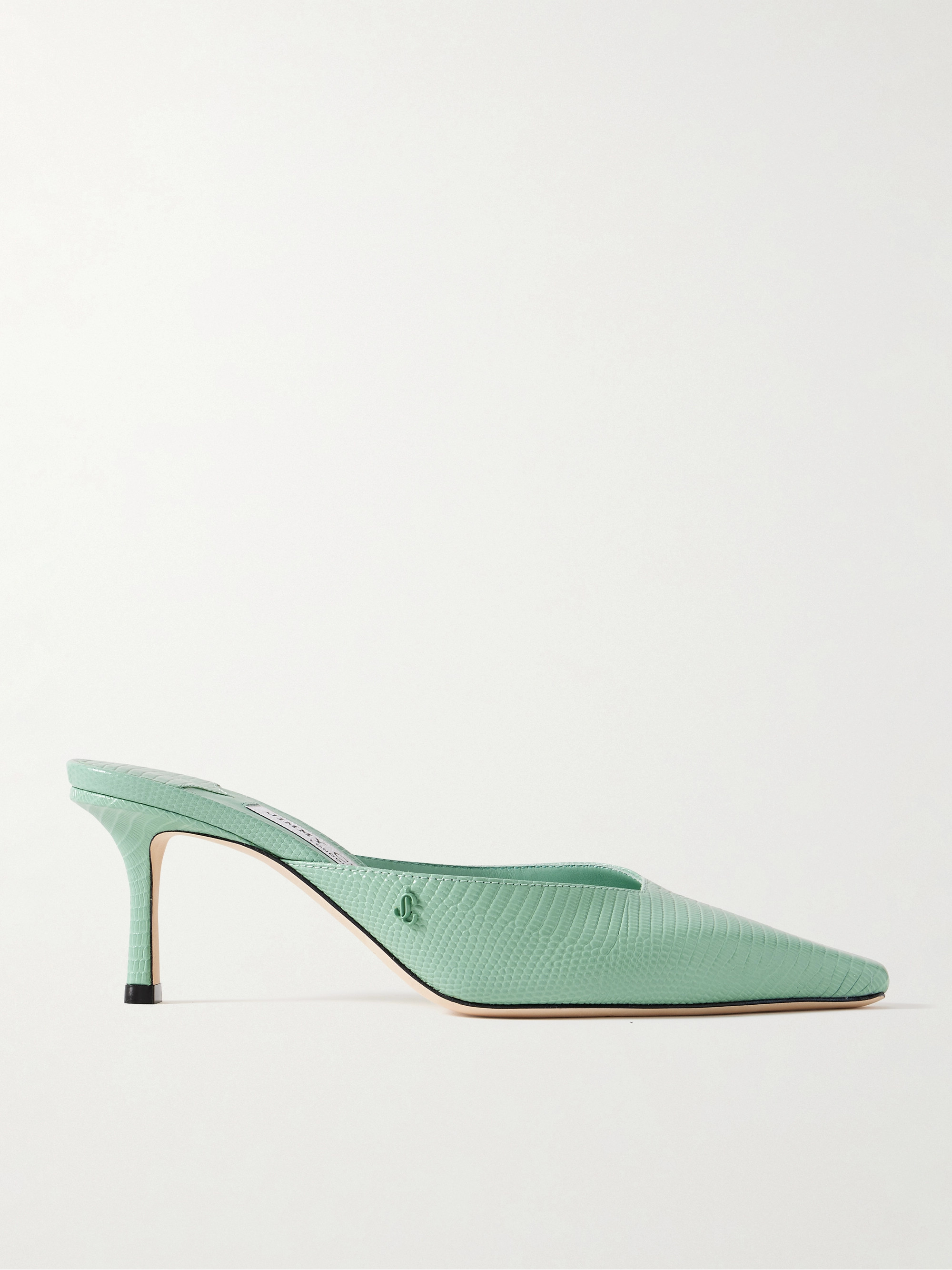 JIMMY CHOO - Vivi 65 embellished lizard-effect leather mules | Plush