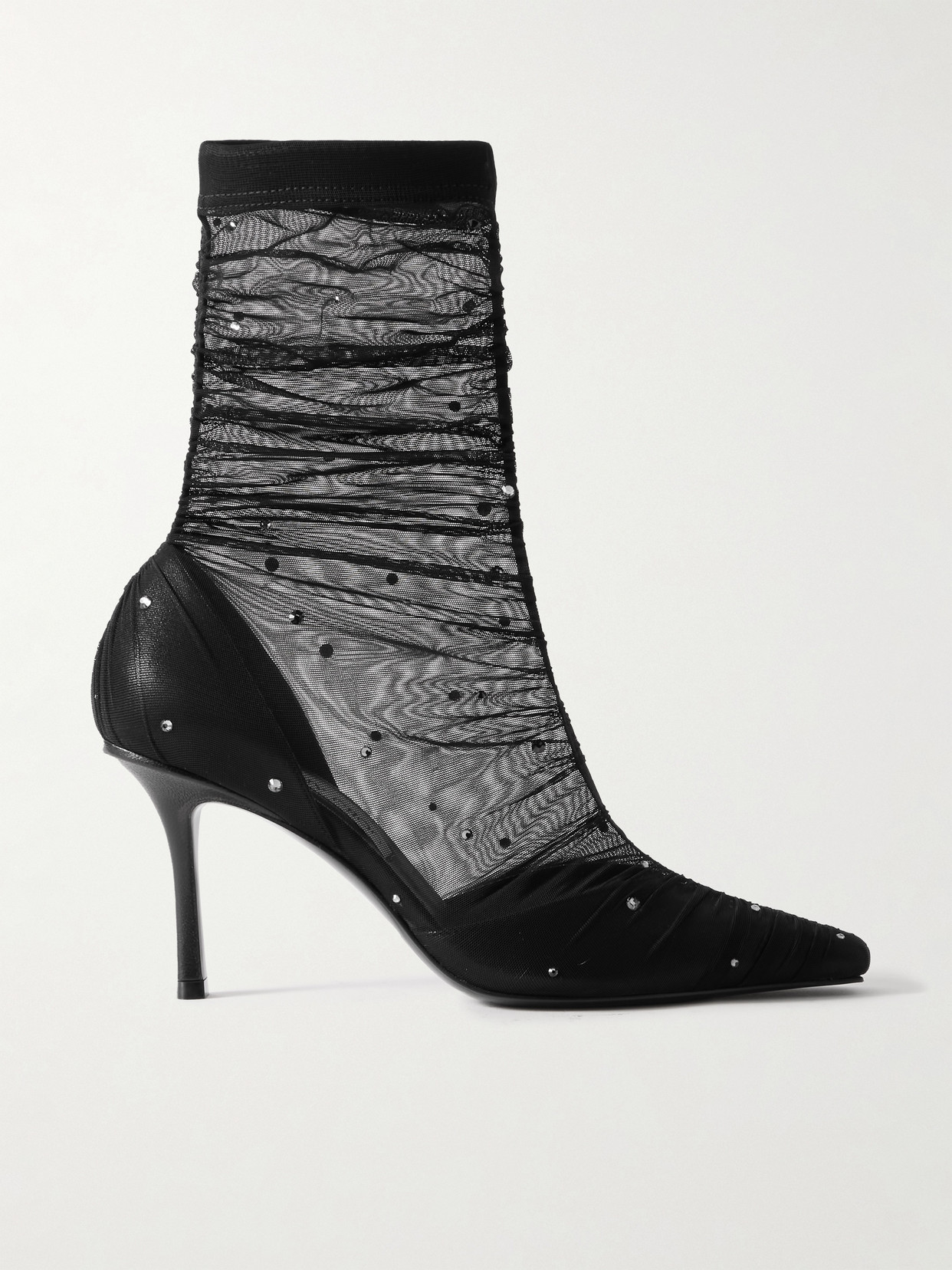 Jimmy Choo Lotta Ab 85 Crystal-embellished Tulle And Satin Sock Boots In Black
