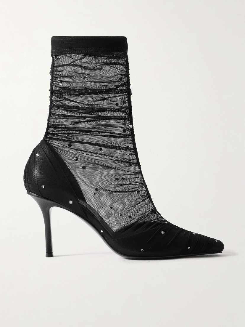 Jimmy Choo Lotta Ab 85 Crystal-embellished Tulle And Satin Sock Boots