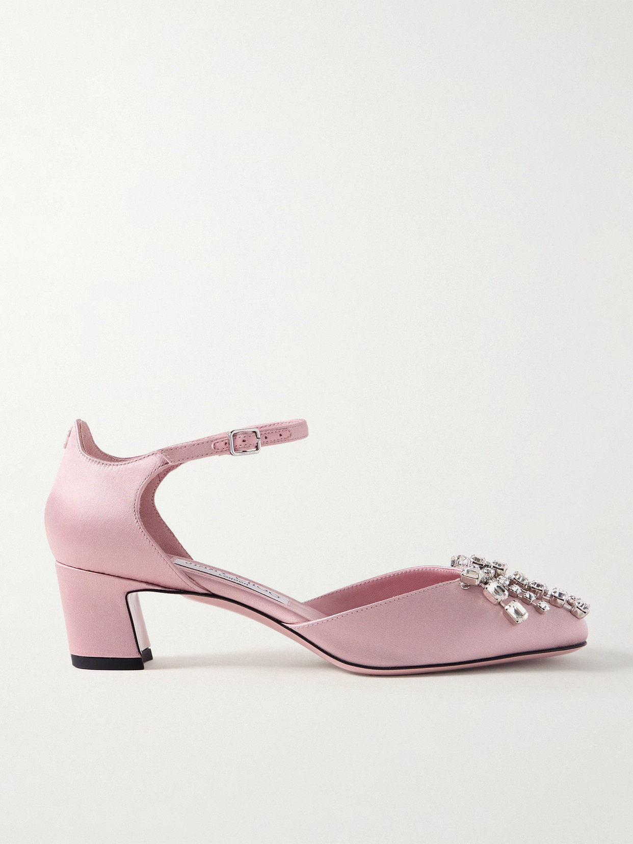 Jimmy Choo Verity 45 Crystal-embellished Satin Mary Jane Pumps In Pink