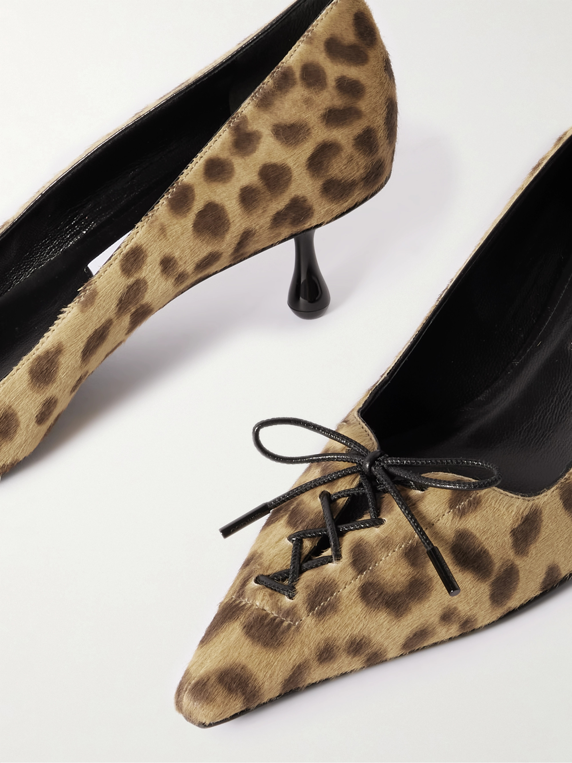 JIMMY CHOO Scarlett 50 lace-up leather-trimmed leopard-print pony hair pumps thumbnail