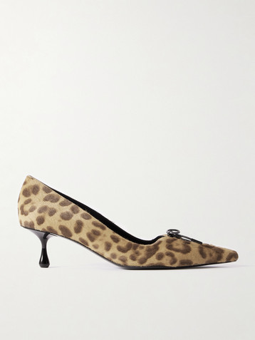 JIMMY CHOO Scarlett 50 lace-up leather-trimmed leopard-print pony hair pumps