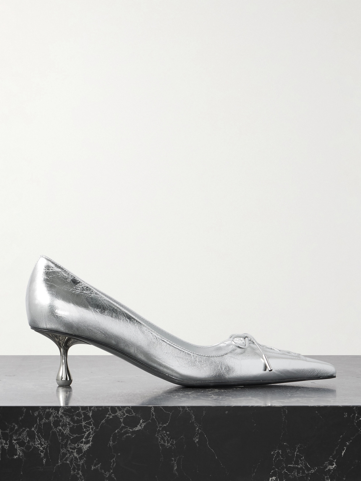 Jimmy Choo - Scarlett 50 Lace-up Crinkled Metallic Leather Point-toe Pumps - Silver