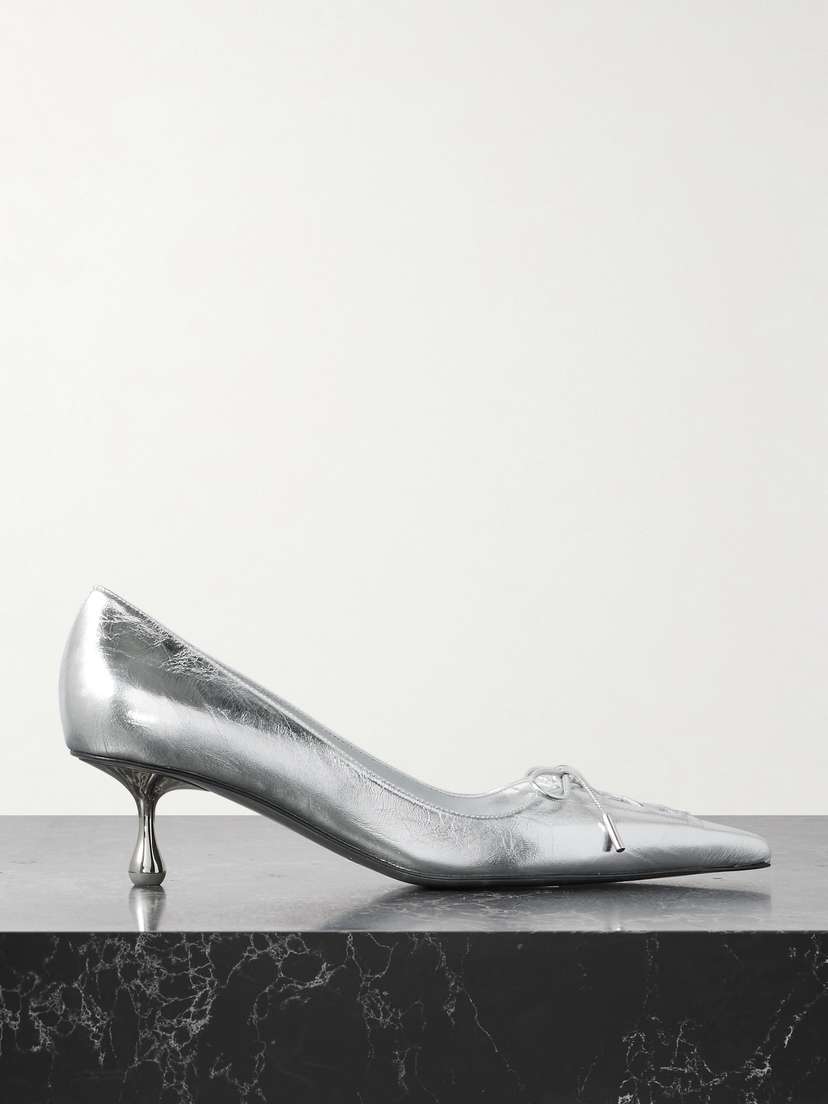 Jimmy Choo Scarlett 50 Lace-up Crinkled Metallic Leather Point-toe Pumps