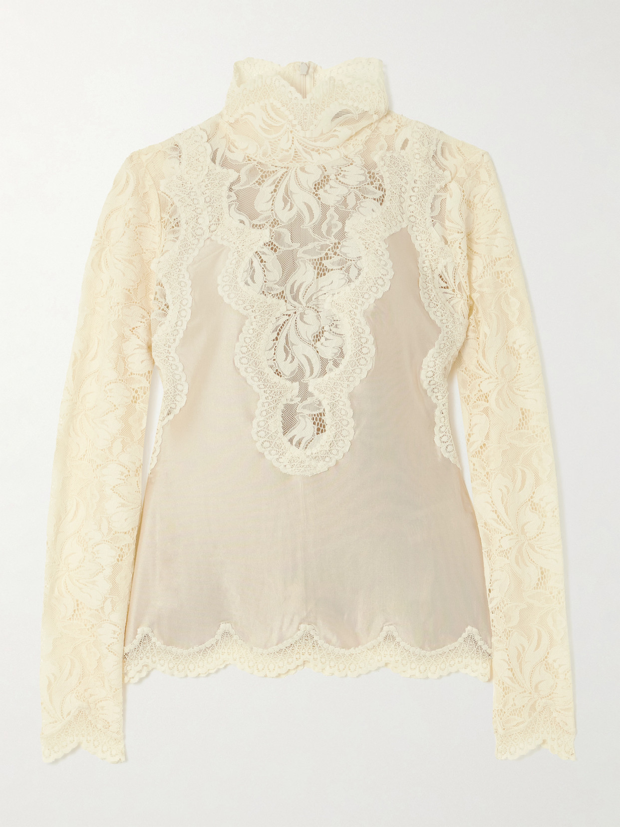 Rabanne Lace And Satin Turtleneck Top In White