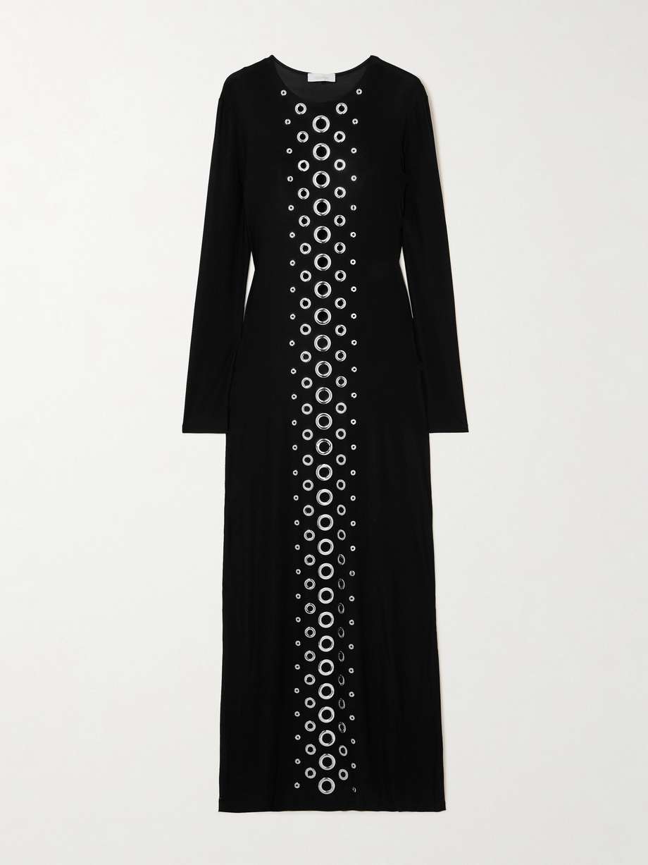 eyelet-embellished stretch-jersey maxi dress