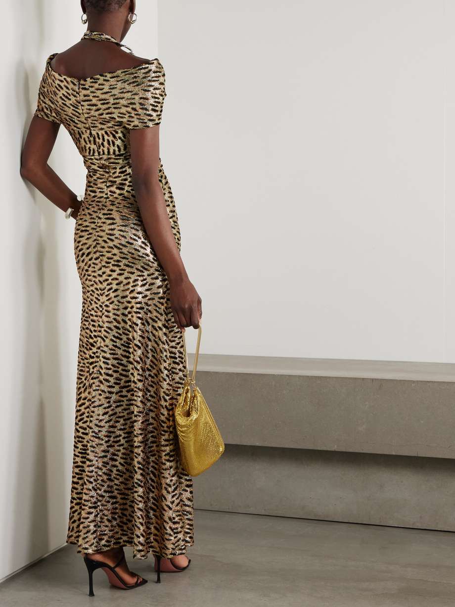 embellished leopard-print fil coupé lamé maxi dress