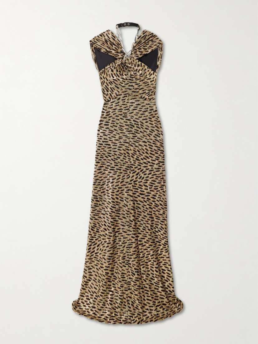 Rabanne Embellished Leopard-print Fil Coupé Lamé Maxi Dress