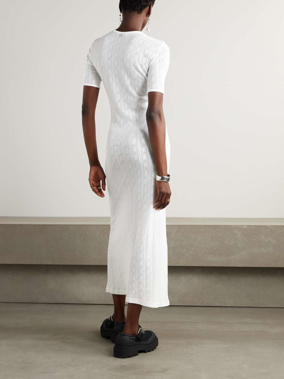 embellished pointelle-knit cotton maxi dress