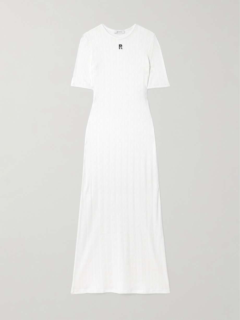 embellished pointelle-knit cotton maxi dress