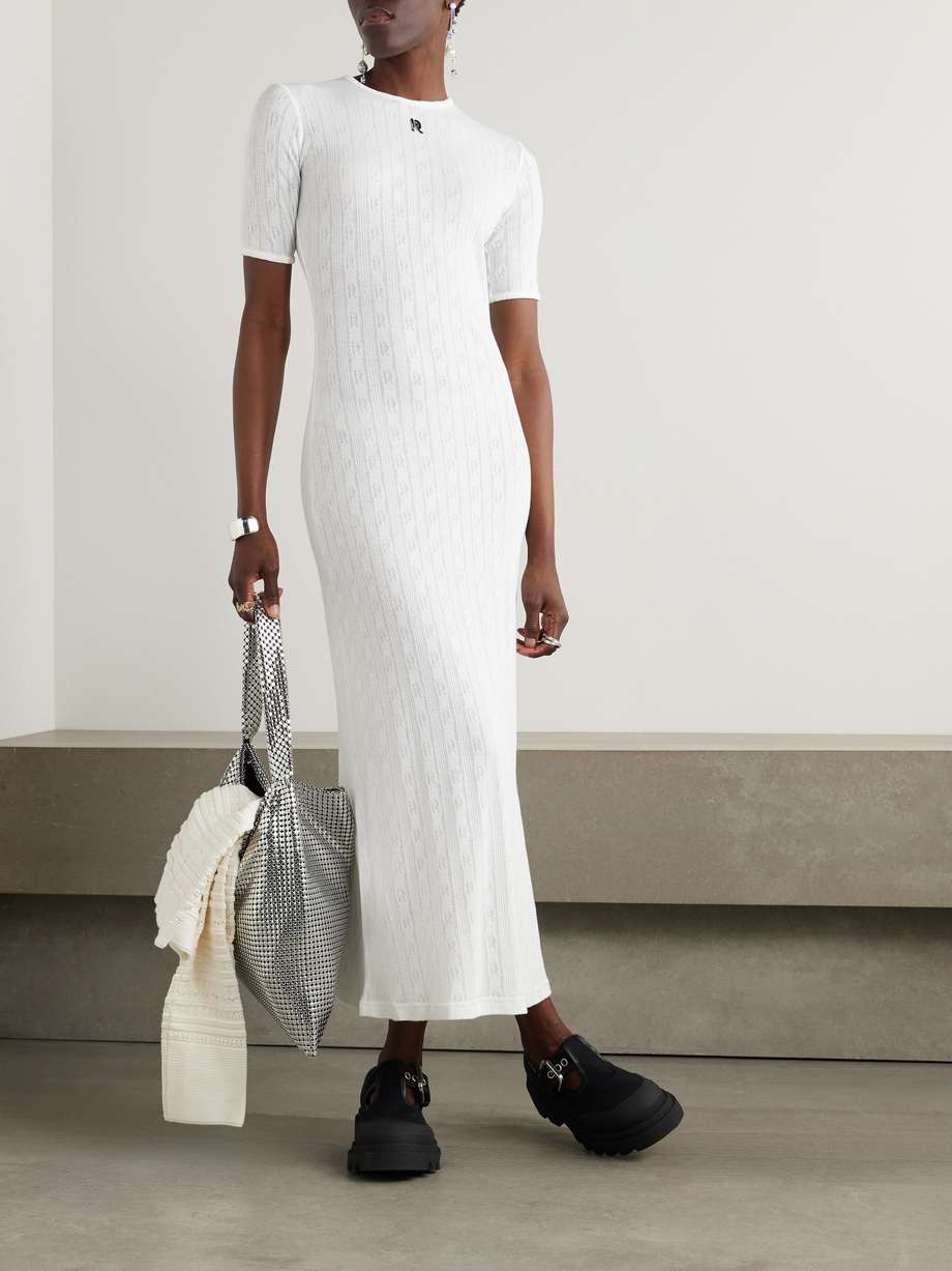 embellished pointelle-knit cotton maxi dress