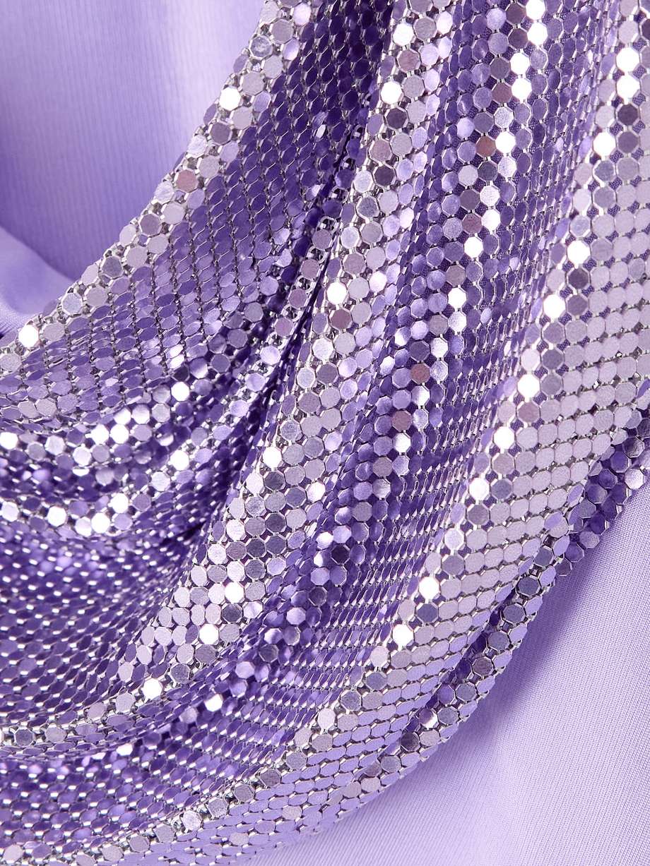 chainmail-trimmed ruched satin-jersey maxi dress