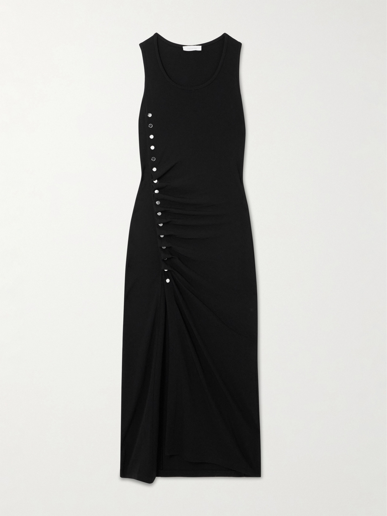 RABANNE - Gathered Embellished Jersey Midi Dress - Black