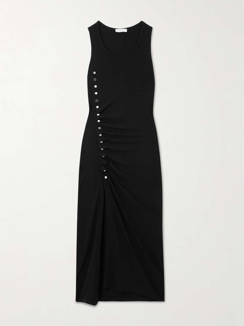 Rabanne Gathered Embellished Jersey Midi Dress