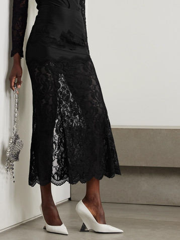Rabanne Scalloped satin and lace midi skirt