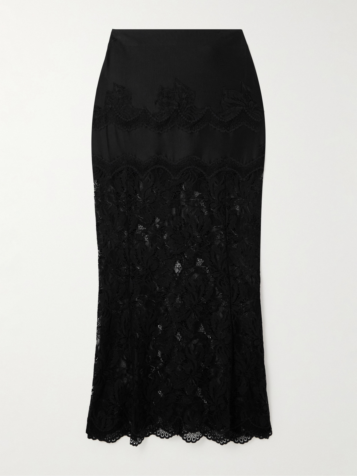 RABANNE - Scalloped Satin And Lace Midi Skirt - Black