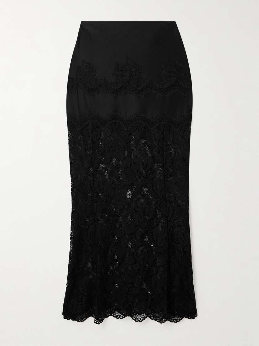 Rabanne Scalloped Satin And Lace Midi Skirt
