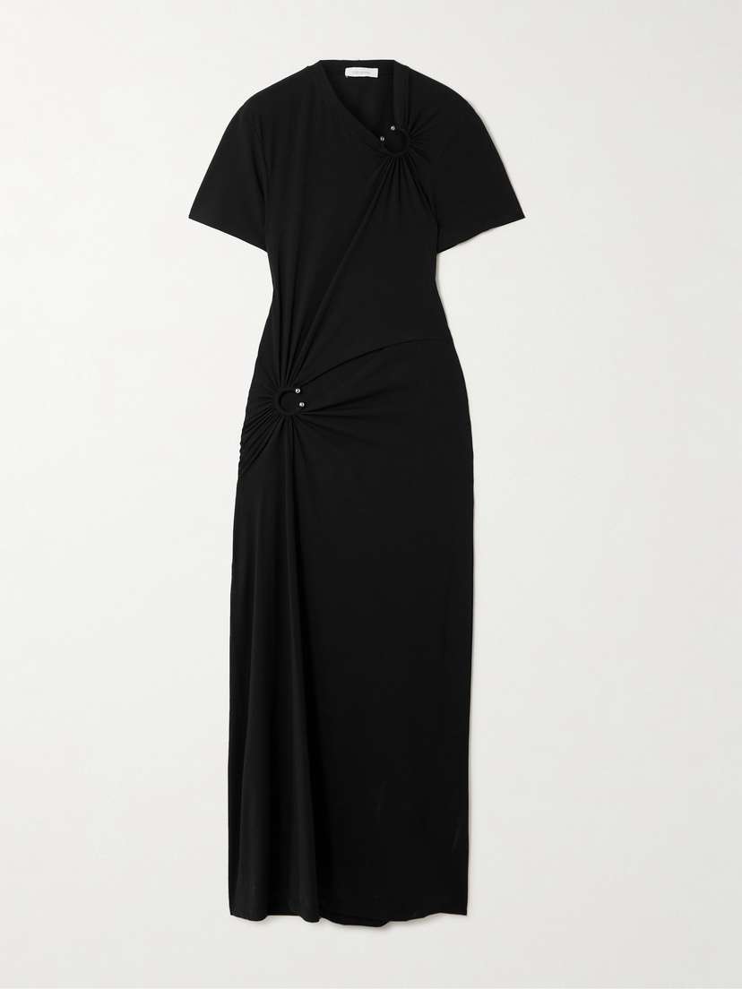 Rabanne Embellished Cutout Jersey Maxi Dress