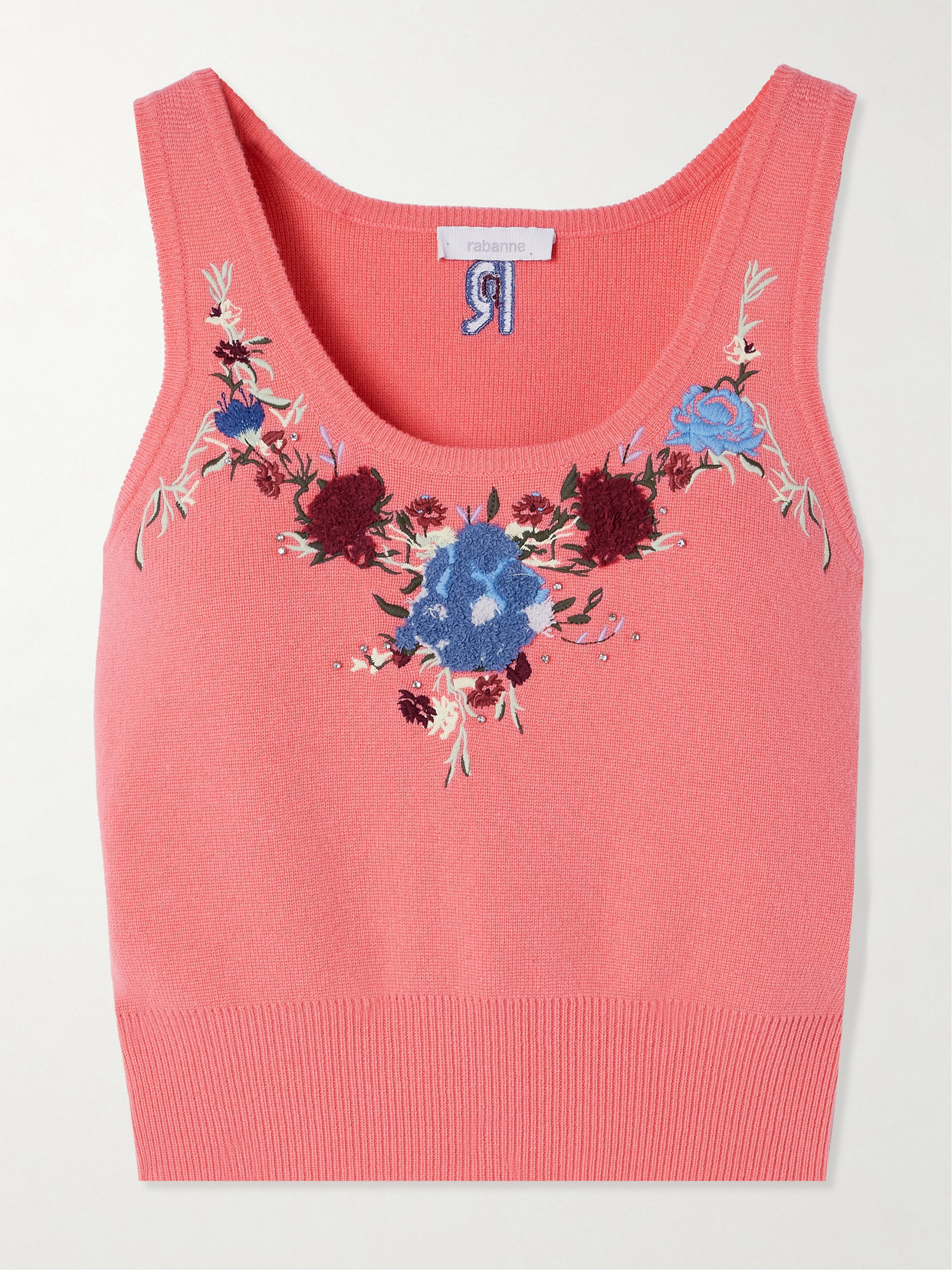 Rabanne Cropped Embroidered Crystal-embellished Wool And Cashmere-blend Top In Pink