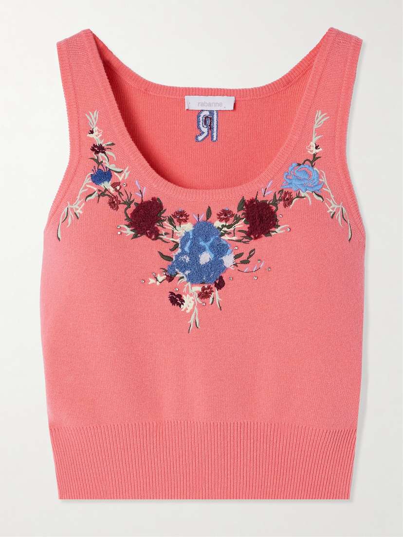 Rabanne Cropped Embroidered Crystal-embellished Wool And Cashmere-blend Top