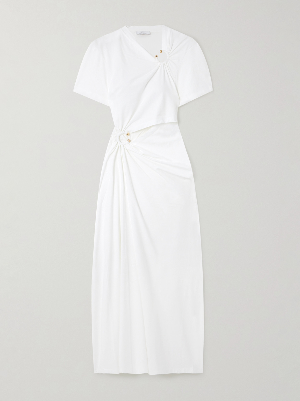 Rabanne Embellished Cutout Jersey Midi Dress In White