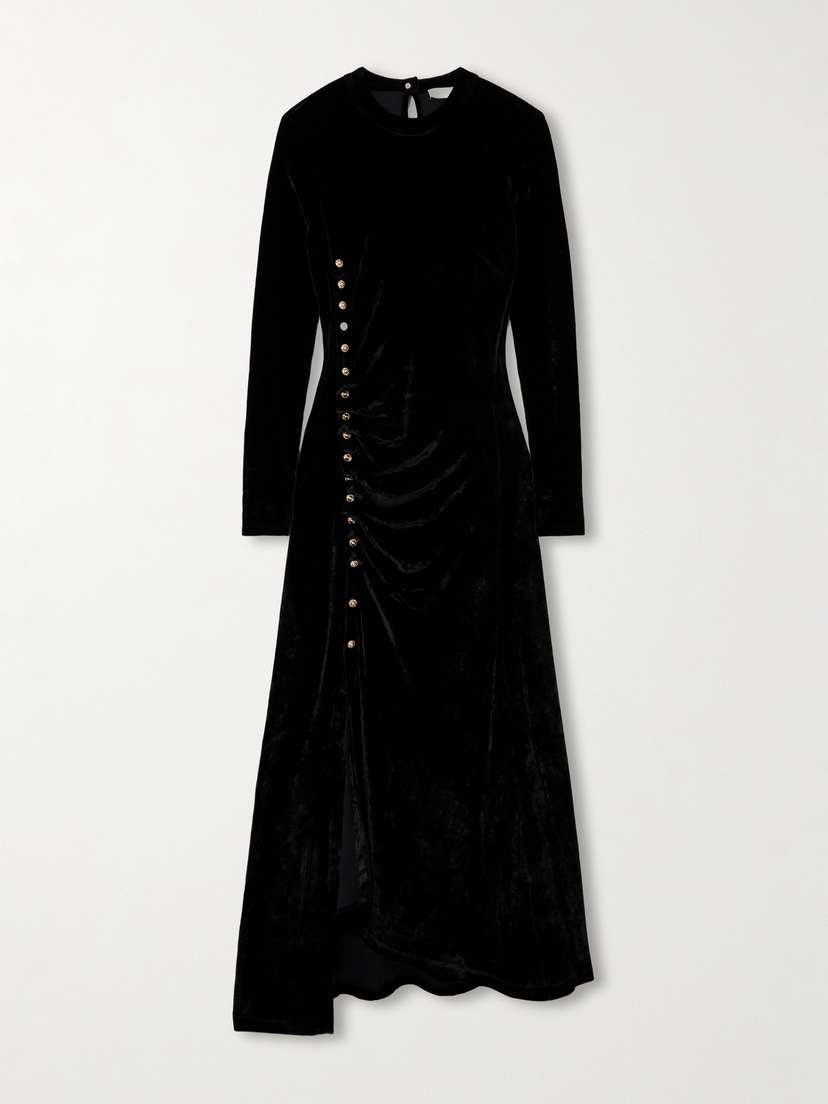Rabanne Gathered Embellished Velvet Maxi Dress