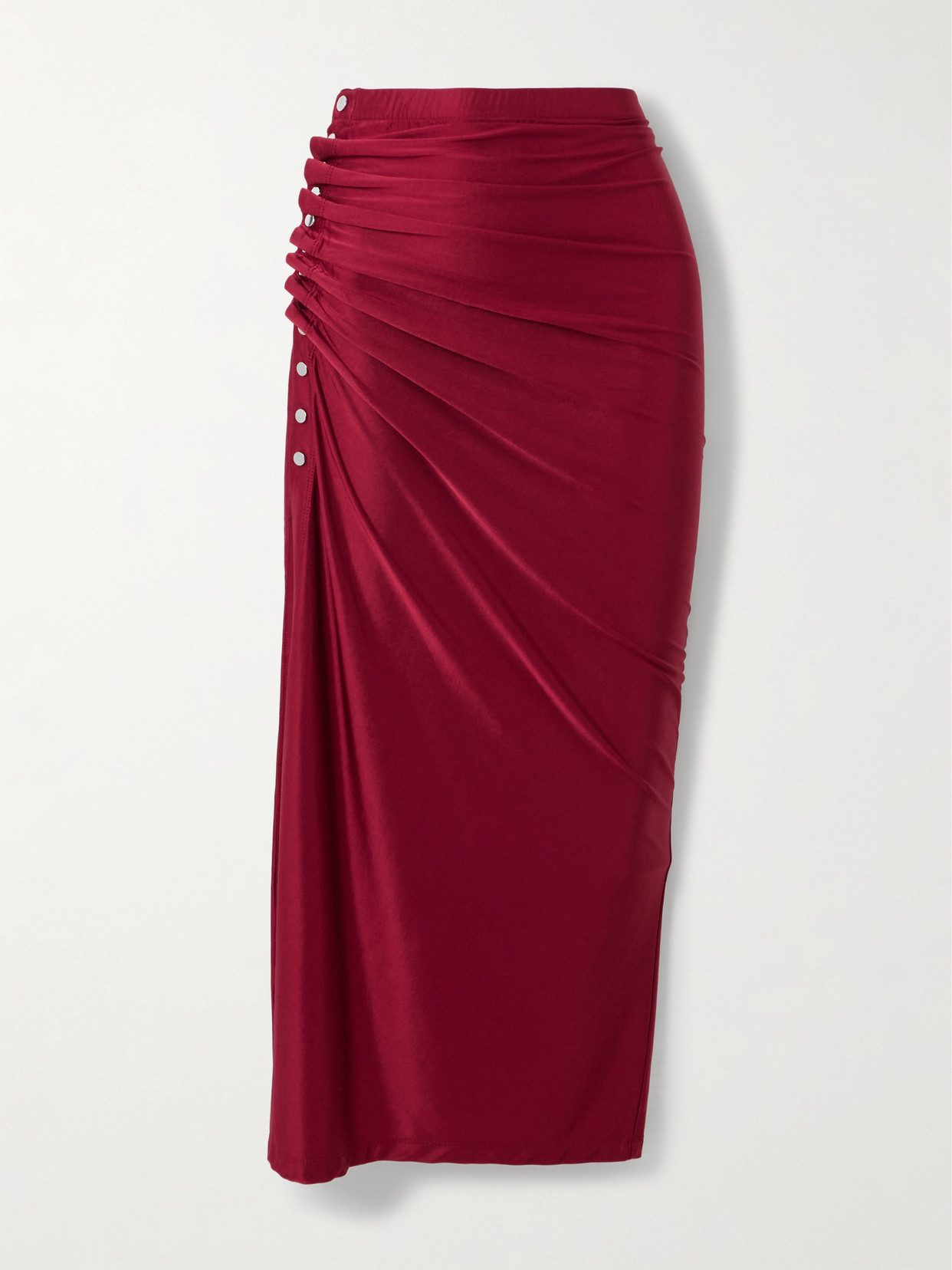 Rabanne Gathered Jersey Midi Skirt In Scarlet Red In Red
