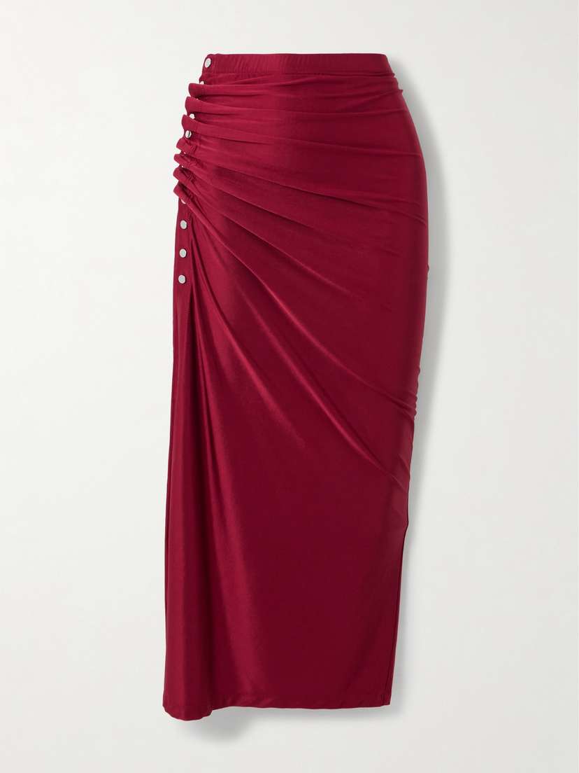 Rabanne Gathered Satin-jersey Midi Skirt