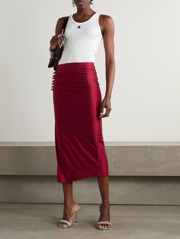 Rabanne Gathered satin-jersey midi skirt