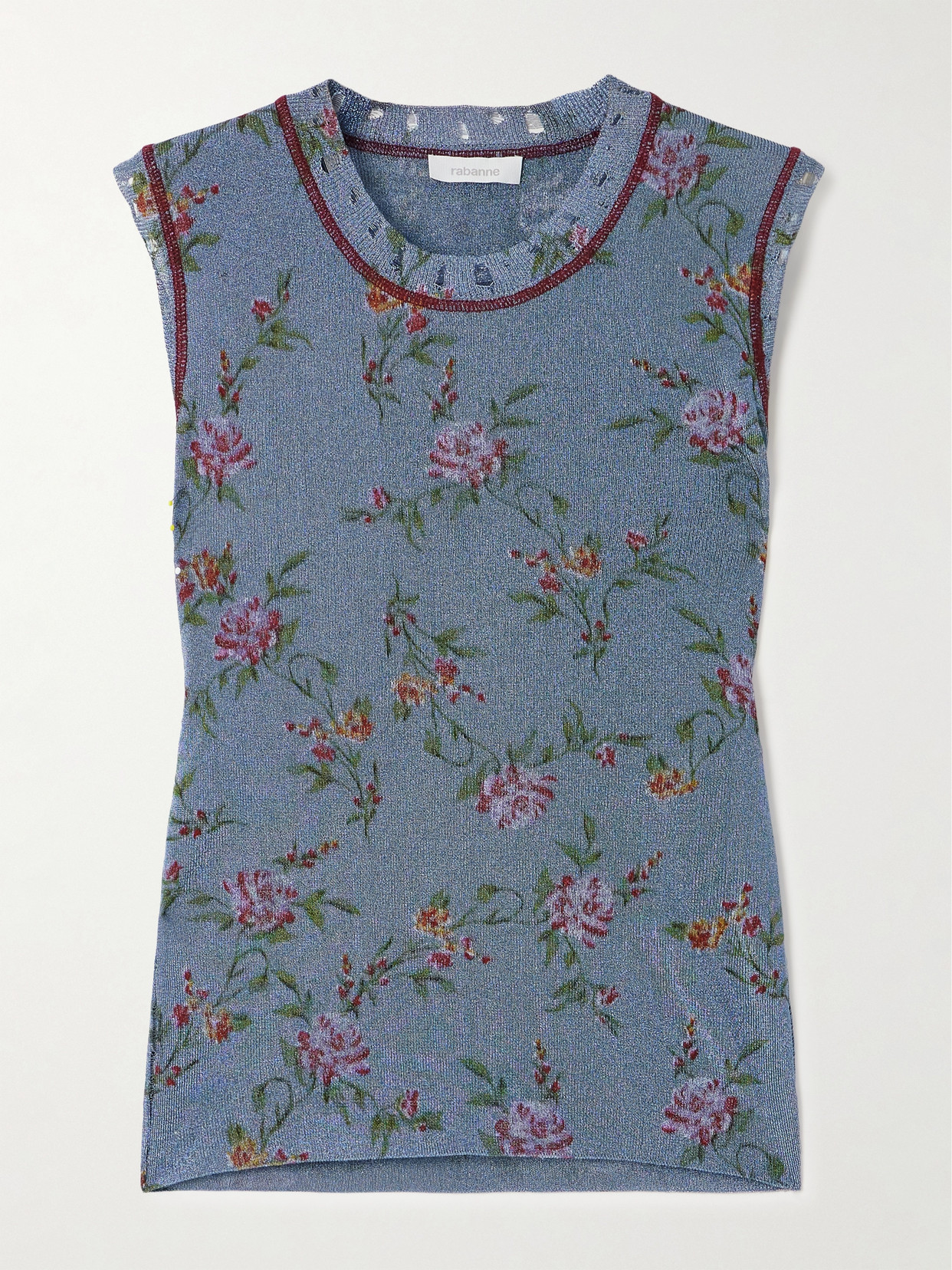 Rabanne Floral-print Metallic Knitted Tank In Blue
